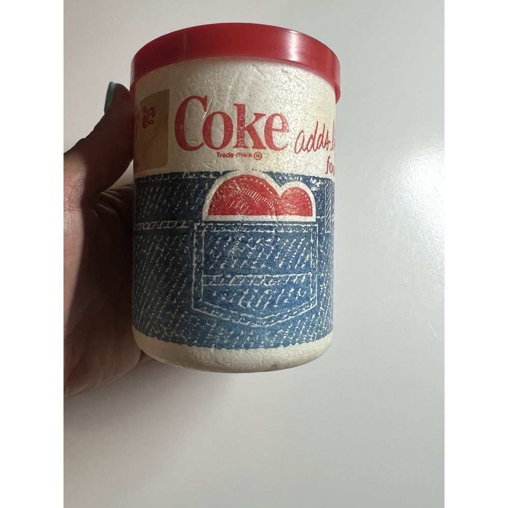 Vtg Coca Cola Insulated Styrofoam Cold Drink Holder Denim Pocket Graphic